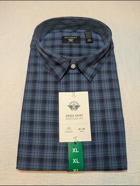 Dockers Navy and Light Blue Plaid Dress Shirt